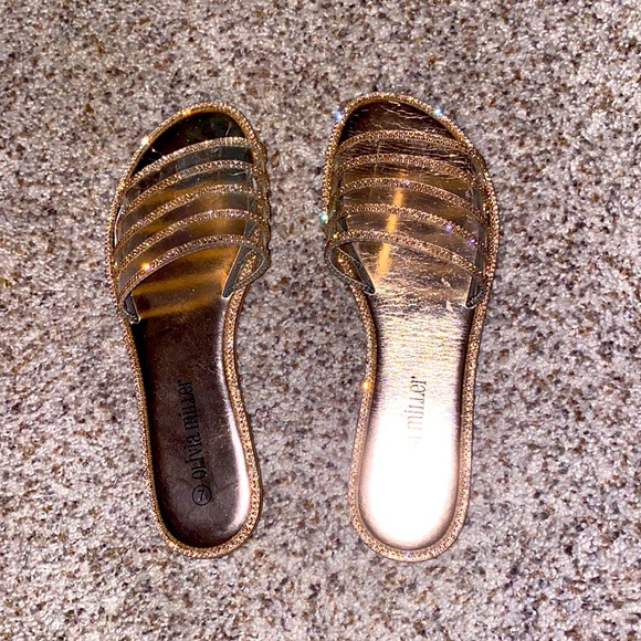 Gently Used Olivia Miller Sparkle Rose Gold Slide Sandals - size 7 - Picture 2 of 5